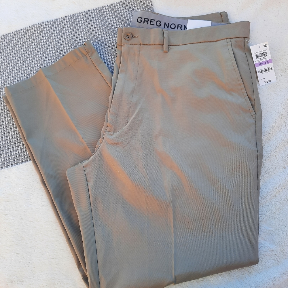 Greg Norman Rapidry Stretch Waist Flat Front Pants Khaki Tan NEW 38 x 30